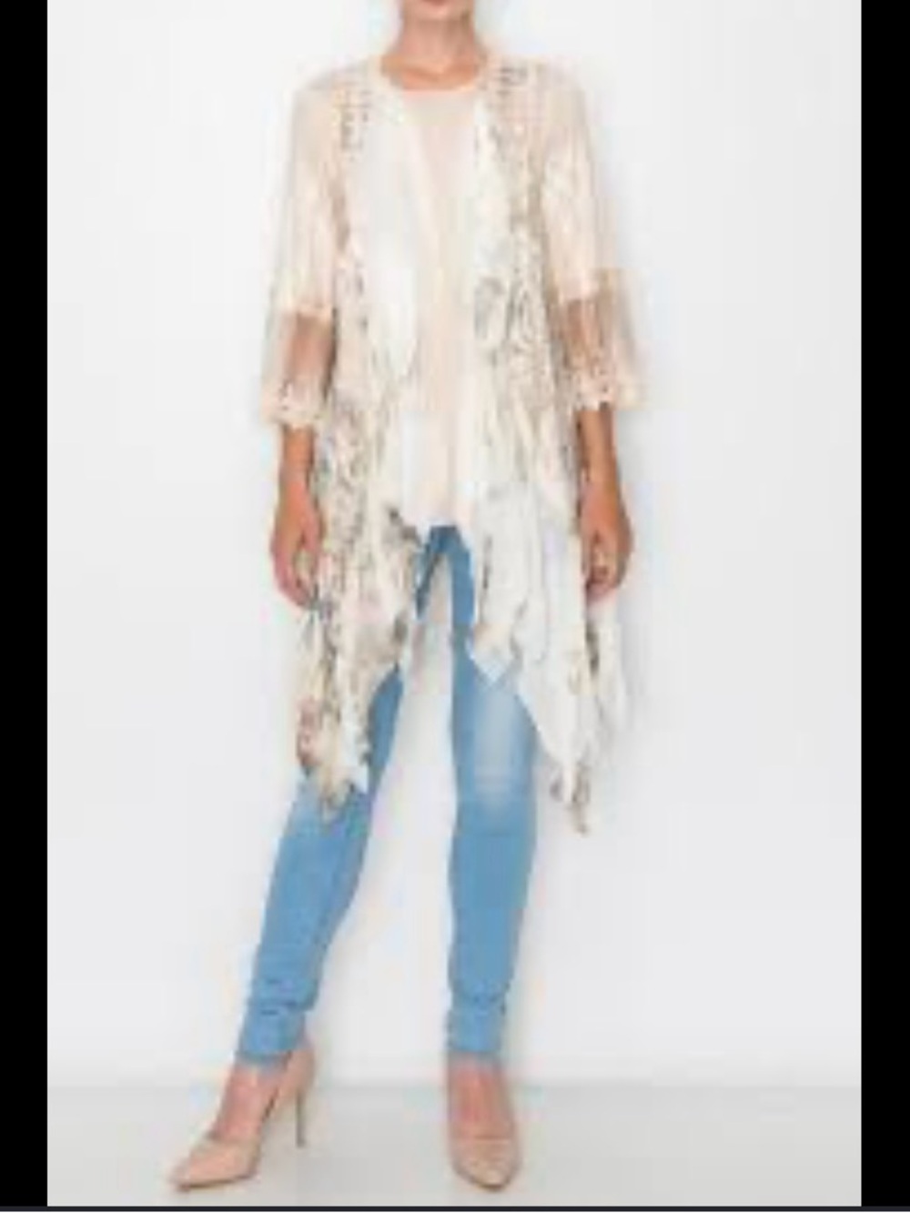 Origami Cream Floral mesh Kimono coverup